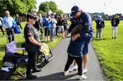 29 June 2022; Shane Lowry of Ireland is greeted by supporter Jennifer Malone, from Clane in Kildare, and her mother Donna, before the Horizon Irish Open Golf Championship Pro-Am at Mount Juliet Golf Club in Thomastown, Kilkenny. Photo by Eóin Noonan/Sportsfile