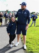 29 June 2022; Shane Lowry of Ireland is greeted by supporter Jennifer Malone, from Clane in Kildare, before the Horizon Irish Open Golf Championship Pro-Am at Mount Juliet Golf Club in Thomastown, Kilkenny. Photo by Eóin Noonan/Sportsfile