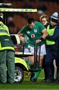29 June 2022; Cian Healy of Ireland is assisted on to a medical buggy to leave the pitch to receive medical attention for an injury during the match between the Maori All Blacks and Ireland at the FMG Stadium in Hamilton, New Zealand. Photo by Brendan Moran/Sportsfile