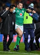 29 June 2022; Cian Healy of Ireland is assisted off the pitch to receive medical attention for an injury during the match between the Maori All Blacks and Ireland at the FMG Stadium in Hamilton, New Zealand. Photo by Brendan Moran/Sportsfile