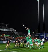 29 June 2022; Ryan Baird of Ireland wins a lineout during the match between the Maori All Blacks and Ireland at the FMG Stadium in Hamilton, New Zealand. Photo by Brendan Moran/Sportsfile