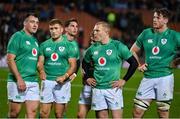 29 June 2022; Ireland players, from left, Niall Scannell,, Jordan Larmour, Joey Carbery, Keith Earls and Ryan Baird after the match between the Maori All Blacks and Ireland at the FMG Stadium in Hamilton, New Zealand. Photo by Brendan Moran/Sportsfile