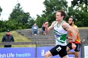 25 June 2022; Luke Morris of Emerald AC, Limerick, competing in the men's 200m during day one of the Irish Life Health National Senior Track and Field Championships 2022 at Morton Stadium in Dublin. Photo by Ramsey Cardy/Sportsfile