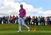 29 June 2022; Actor Jimmy Nesbitt reacts to a drive on the first during the Horizon Irish Open Golf Championship Pro-Am at Mount Juliet Golf Club in Thomastown, Kilkenny. Photo by Eóin Noonan/Sportsfile