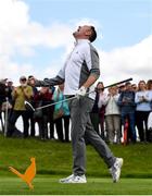 29 June 2022; Former Republic of Ireland footballer Robbie Keane celebrates a drive on the first tee during the Horizon Irish Open Golf Championship Pro-Am at Mount Juliet Golf Club in Thomastown, Kilkenny. Photo by Eóin Noonan/Sportsfile