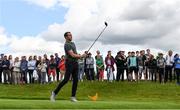 29 June 2022; Former Republic of Ireland footballer John O'Shea watches his drive on the first tee during the Horizon Irish Open Golf Championship Pro-Am at Mount Juliet Golf Club in Thomastown, Kilkenny. Photo by Eóin Noonan/Sportsfile