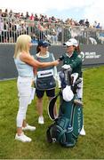 29 June 2022; Leona Maguire of Ireland is interviewed on the first tee, alongside her sister Lisa Maguire, during the Horizon Irish Open Golf Championship Pro-Am at Mount Juliet Golf Club in Thomastown, Kilkenny. Photo by Eóin Noonan/Sportsfile