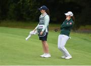 29 June 2022; Leona Maguire of Ireland alongside her sister Lisa Maguire, left, during the Horizon Irish Open Golf Championship Pro-Am at Mount Juliet Golf Club in Thomastown, Kilkenny. Photo by Eóin Noonan/Sportsfile