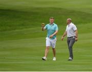 29 June 2022; Former Galway hurler Joe Canning, left, with former Ulster and Ireland rugby player Rory Best during the Horizon Irish Open Golf Championship Pro-Am at Mount Juliet Golf Club in Thomastown, Kilkenny. Photo by Eóin Noonan/Sportsfile