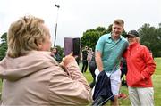 29 June 2022; Former Galway hurler Joe Canning poses for a photograph with former Kilkenny camogie player Angela Downey during the Horizon Irish Open Golf Championship Pro-Am at Mount Juliet Golf Club in Thomastown, Kilkenny. Photo by Eóin Noonan/Sportsfile
