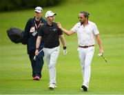 29 June 2022; Today FM radio presenter Dermot Whelan with Mike Lorenzo-Vera of France during the Horizon Irish Open Golf Championship Pro-Am at Mount Juliet Golf Club in Thomastown, Kilkenny. Photo by Eóin Noonan/Sportsfile