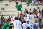29 June 2022; Reuben Crothers of Ireland wins possession in a lineout during the Six Nations U20 summer series match between Ireland and South Africa at Payanini Centre in Verona, Italy. Photo by Roberto Bregani/Sportsfile
