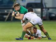 29 June 2022; Patrick Campbell of Ireland is tackled by Paul de Villiers of South Africa during the Six Nations U20 summer series match between Ireland and South Africa at Payanini Centre in Verona, Italy. Photo by Roberto Bregani/Sportsfile