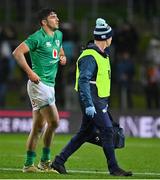 29 June 2022; Jimmy O’Brien of Ireland leaves the pitch for medical attention during the match between the Maori All Blacks and Ireland at the FMG Stadium in Hamilton, New Zealand. Photo by Brendan Moran/Sportsfile