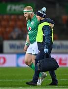 29 June 2022; Jeremy Loughman of Ireland leaves the pitch with Ireland team doctor Ciaran Cosgrave during the match between the Maori All Blacks and Ireland at the FMG Stadium in Hamilton, New Zealand. Photo by Brendan Moran/Sportsfile