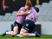30 June 2022; Jordie Barrett, left, and Scott Barrett during New Zealand rugby squad training at Eden Park in Auckland, New Zealand. Photo by Brendan Moran/Sportsfile