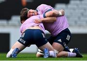 30 June 2022; Scott Barrett, right, and Jordie Barrett during New Zealand rugby squad training at Eden Park in Auckland, New Zealand. Photo by Brendan Moran/Sportsfile