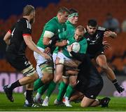 29 June 2022; Keith Earls of Ireland is tackled by Tyrel Lomax of Maori All Blacks during the match between the Maori All Blacks and Ireland at the FMG Stadium in Hamilton, New Zealand. Photo by Brendan Moran/Sportsfile