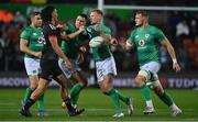 29 June 2022; Zarn Sullivan of Maori All Blacks tussles with Irish players James Hume and Ciaran Frawley during the match between the Maori All Blacks and Ireland at the FMG Stadium in Hamilton, New Zealand. Photo by Brendan Moran/Sportsfile