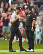 30 June 2022; Seamus Power of Ireland, left, bumps fists with Shane Lowry of Ireland after a birdie putt on the ninth green during day one of the Horizon Irish Open Golf Championship at Mount Juliet Golf Club in Thomastown, Kilkenny. Photo by Eóin Noonan/Sportsfile