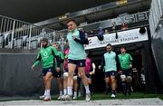 1 July 2022; Ireland players Jamison Gibson Park and Michael Lowry walk out before their captain's run at Eden Park in Auckland, New Zealand. Photo by Brendan Moran/Sportsfile