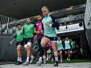 1 July 2022; Ireland players, from left, Dan Sheehan, Jack Conan, Conor Murray and Craig Casey walk out before their captain's run at Eden Park in Auckland, New Zealand. Photo by Brendan Moran/Sportsfile