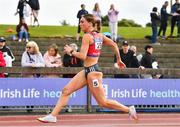 26 June 2022; Kelly McGrory of Tír Chonaill AC, Donegal, competing in the women's 400m hurdles  during day two of the Irish Life Health National Senior Track and Field Championships 2022 at Morton Stadium in Dublin. Photo by Sam Barnes/Sportsfile