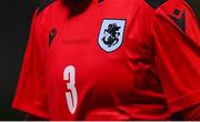 27 June 2022; A detailed view of the Georgia jersey during the FIFA Women's World Cup 2023 Qualifier match between Georgia and Republic of Ireland at Tengiz Burjanadze Stadium in Gori, Georgia. Photo by Stephen McCarthy/Sportsfile