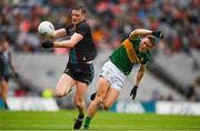 26 June 2022; Matthew Ruane of Mayo in action against Gavin White of Kerry during the GAA Football All-Ireland Senior Championship Quarter-Final match between Kerry and Mayo at Croke Park, Dublin. Photo by Ray McManus/Sportsfile