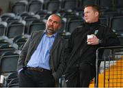 1 July 2022; Suspended UCD manager Andy Myler and coach William O'Connor look on from the stand before the SSE Airtricity League Premier Division match between Dundalk and UCD at Oriel Park in Dundalk, Louth. Photo by Harry Murphy/Sportsfile