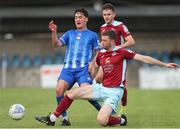 1 July 2022; Brendán Frahill of Cobh Ramblers in action against Martin Coughlan of Treaty United during the SSE Airtricity League First Division match between Cobh Ramblers and Treaty United at St Colman's Park in Cobh, Cork. Photo by Michael P Ryan/Sportsfile