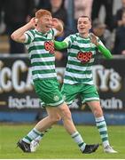 1 July 2022; Rory Gaffney of Shamrock Rovers celebrates after scoring his side's first goal during the SSE Airtricity League Premier Division match between Finn Harps and Shamrock Rovers at Finn Park in Ballybofey, Donegal. Photo by Ramsey Cardy/Sportsfile