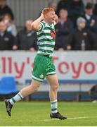 1 July 2022; Rory Gaffney of Shamrock Rovers celebrates after scoring his side's first goal during the SSE Airtricity League Premier Division match between Finn Harps and Shamrock Rovers at Finn Park in Ballybofey, Donegal. Photo by Ramsey Cardy/Sportsfile