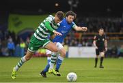 1 July 2022; Sean Gannon of Shamrock Rovers in action against Barry McNamee of Finn Harps during the SSE Airtricity League Premier Division match between Finn Harps and Shamrock Rovers at Finn Park in Ballybofey, Donegal. Photo by Ramsey Cardy/Sportsfile