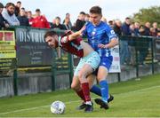 1 July 2022; Conor Drinan of Cobh Ramblers in action against Matt Keane of Treaty United during the SSE Airtricity League First Division match between Cobh Ramblers and Treaty United at St Colman's Park in Cobh, Cork. Photo by Michael P Ryan/Sportsfile