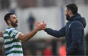 1 July 2022; Roberto Lopes of Shamrock Rovers and David Webster of Finn Harps after the SSE Airtricity League Premier Division match between Finn Harps and Shamrock Rovers at Finn Park in Ballybofey, Donegal. Photo by Ramsey Cardy/Sportsfile