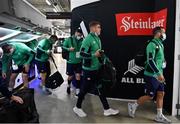 2 July 2022; Ireland players, from right, Jamison Gibson Park, Garry Ringrose and Robbie Henshaw arrive before the Steinlager Series match between the New Zealand and Ireland at Eden Park in Auckland, New Zealand. Photo by Brendan Moran/Sportsfile