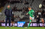 2 July 2022; Ciaran Frawley of Ireland warms up watched by Ireland head coach Andy Farrell before the Steinlager Series match between the New Zealand and Ireland at Eden Park in Auckland, New Zealand. Photo by Brendan Moran/Sportsfile