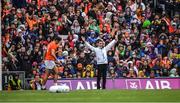 26 June 2022; An umpire indicates a wide after Stefan Campbell of Armagh had kicked the ball wide of Galway goalkeeper Conor Gleeson and the posts during the GAA Football All-Ireland Senior Championship Quarter-Final match between Armagh and Galway at Croke Park, Dublin. Photo by Ray McManus/Sportsfile