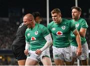 2 July 2022; Keith Earls of Ireland celebrates with teammates Garry Ringrose and Hugo Keenan after scoring his side's first try during the Steinlager Series match between the New Zealand and Ireland at Eden Park in Auckland, New Zealand. Photo by Brendan Moran/Sportsfile