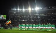 2 July 2022; Ireland players stand for Ireland's Call before the Steinlager Series match between the New Zealand and Ireland at Eden Park in Auckland, New Zealand. Photo by Brendan Moran/Sportsfile