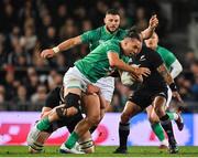 2 July 2022; James Lowe of Ireland is tackled by Brodie Retallick of New Zealand during the Steinlager Series match between the New Zealand and Ireland at Eden Park in Auckland, New Zealand. Photo by Brendan Moran/Sportsfile