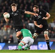 2 July 2022; Beauden Barrett of New Zealand is tackled by Tadhg Beirne of Ireland during the Steinlager Series match between the New Zealand and Ireland at Eden Park in Auckland, New Zealand. Photo by Brendan Moran/Sportsfile