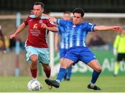1 July 2022; Sean McGrath of Cobh Ramblers in action against Martin Coughlan of Treaty United during the SSE Airtricity League First Division match between Cobh Ramblers and Treaty United at St Colman's Park in Cobh, Cork. Photo by Michael P Ryan/Sportsfile