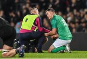 2 July 2022; Jonathan Sexton of Ireland receives treatment during the Steinlager Series match between the New Zealand and Ireland at Eden Park in Auckland, New Zealand. Photo by Brendan Moran/Sportsfile