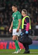 2 July 2022; Jonathan Sexton of Ireland leaves the field with an injury during the Steinlager Series match between the New Zealand and Ireland at Eden Park in Auckland, New Zealand. Photo by Brendan Moran/Sportsfile