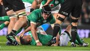 2 July 2022; Jonathan Sexton of Ireland goes down holding his head during the Steinlager Series match between the New Zealand and Ireland at Eden Park in Auckland, New Zealand. Photo by Brendan Moran/Sportsfile