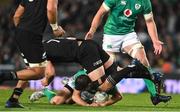 2 July 2022; Jonathan Sexton of Ireland collides with Sam Cane of New Zealand during the Steinlager Series match between the New Zealand and Ireland at Eden Park in Auckland, New Zealand. Photo by Brendan Moran/Sportsfile
