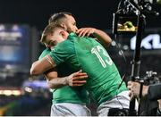 2 July 2022; Garry Ringrose of Ireland celebrates with teammate Jamison Gibson Park after scoring his side's second try during the Steinlager Series match between the New Zealand and Ireland at Eden Park in Auckland, New Zealand. Photo by Brendan Moran/Sportsfile