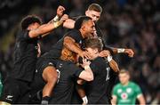 2 July 2022; New Zealand players celebrate their side's sixth try during the Steinlager Series match between the New Zealand and Ireland at Eden Park in Auckland, New Zealand. Photo by Brendan Moran/Sportsfile